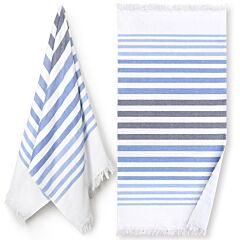 Nostalgic AF-1481 Blue Flat Woven Terry with Fringe Towel 36x70" 100% Cotton