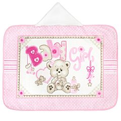 28" x 35" Baby Girl Bear Hooded Towel Velour 100% Cotton