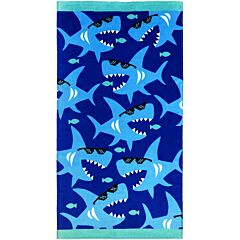 28" X 51" Cool Sharks Sunglasses Velour Beach Towel 100% Cotton