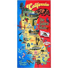 30" X 60" California Map Velour Beach Towel 100% Cotton