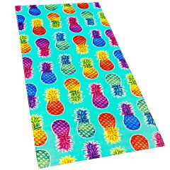30" X 60" Colorful Pineapples Turquoise Velour Beach Towel 100% Cotton