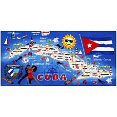 30" X 60" Cuba Map Velour Beach Towel 100% Cotton