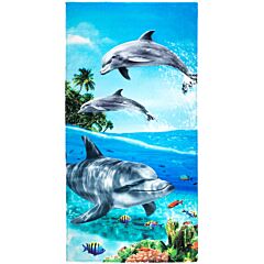 30" X 60" Dolphins Paradise Velour Beach Towel 100% Cotton