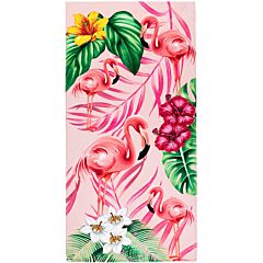 30" X 60" Flamingos & Flowers II Velour Beach Towel 100% Cotton