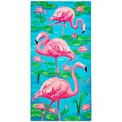 30" X 60" Flamingos Lotus Flower Velour Beach Towel 100% Cotton
