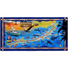 30" X 60" Florida Keys Map Velour Beach Towel 100% Cotton