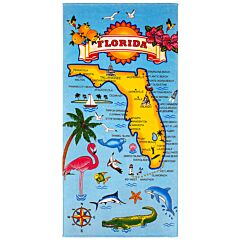 30"X 60" Florida Map Velour Beach Towel 100% Cotton