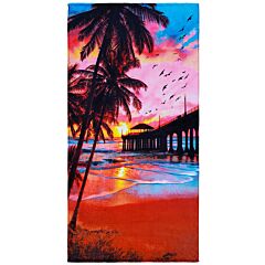 30" X 60" Pier Sunrise Velour Beach Towel 100% Cotton