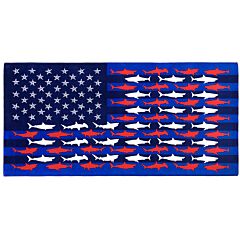 30" X 60" Starfish Sharks American Flag Velour Beach Towel 100% Cotton