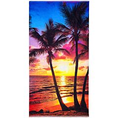 30" X 60" Sunset Palms Velour Beach Towel 100% Cotton