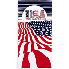 30" X 60" USA Sun & Flag Velour Beach Towel 100% Cotton