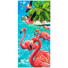 30" X 60" Flamingos at the Beach Velour Beach Towel 100% Cotton