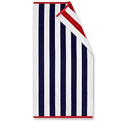 36" X 72" Newport Cabana Stripes Navy Red Texturized Premium Velour Towel 100% Cotton