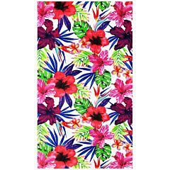 40" X 72" Hibiscus White Background Terry Velour Beach Towel 100% Cotton