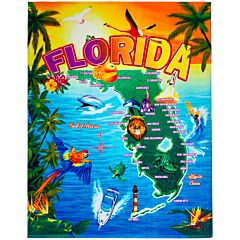 54" x 68" Florida Map Terry Velour Beach Blanket 100% Cotton