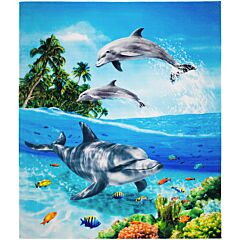 55" X 68" Dolphins Paradise Terry Velour Beach Towel 100%Cotton (Towel for Two/Beach Blanket)