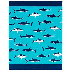 58" X 74" Multi Sharks Terry Velour Beach Towel 100%Cotton (Towel for Two/Beach Blanket)