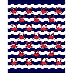 58" X 74"  Multi Crabs Terry Velour Beach Towel 100%Cotton (Towel for Two/Beach Blanket)