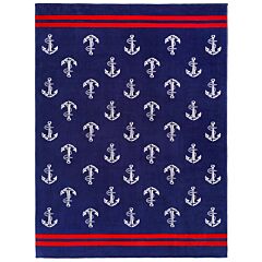 58" X 74" Anchors Terry Velour Beach Towel 100%Cotton (Towel for Two/Beach Blanket)