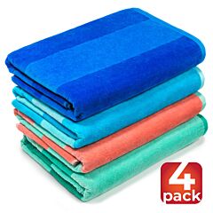 30x60" Capri Cabana Stripes Terry Velour Bath/Beach Towel 100% Cotton "4 PACK"
