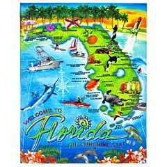 54" x 68" Florida Map-Sunshine State Terry Velour Beach Blanket 100% Cotton