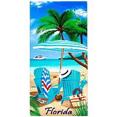 30" X 60" FLORIDA Beach Chairs Palms Velour Beach Towel 100% Cotton