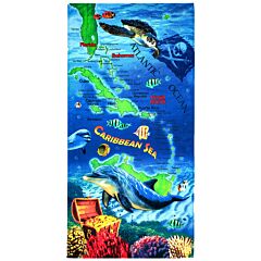 30" X 60" Caribbean Sea Paradise Velour Beach Towel 100% Cotton