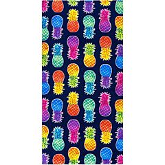30" X 60" Colorful Pineapples Navy Velour Beach Towel 100%Cotton