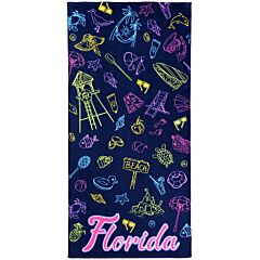 30" X 60" FLORIDA Icons Neon Velour Beach Towel 100% Cotton