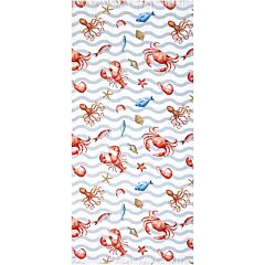 Nostalgic Prints AF-1536 Crustaceans Printed Flat Woven Terry with Fringe Towel 36x70" 100% Cotton