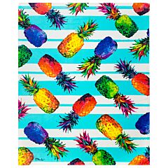 54" x 68"  Multicolor Pineapples Stripes Terry Velour Beach Blanket 100% Cotton