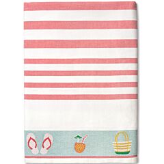 Vanguard FJ-6709 - Beach Icons Salmon/Red Flat Woven Terry Jacquard Towel 36x70" 100% Cotton
